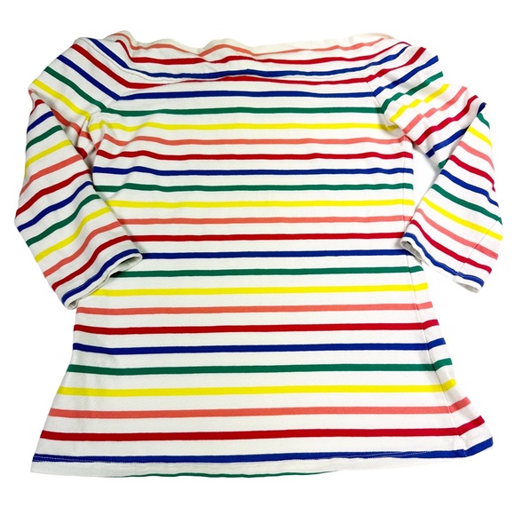 Modcloth Rainbow Top Fervour Cafe Parfait Stripe Off Shoulder Knit Medium Small - Picture 6 of 10